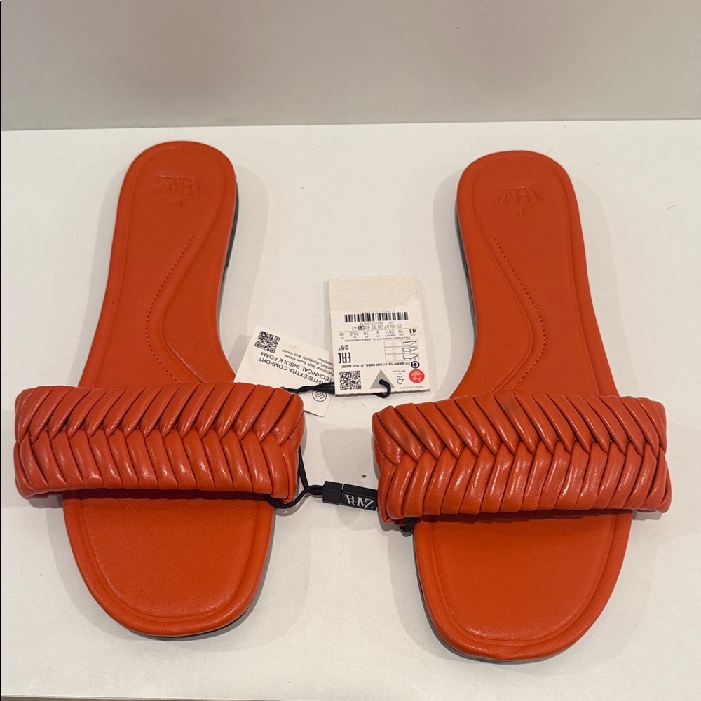 Zara Tangerine Woven Slide Sandals